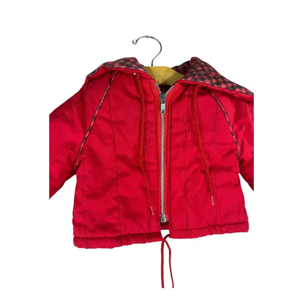 Vintage 12 Months Baby Jacket Red Kids if By Elkay Made In USA Hood